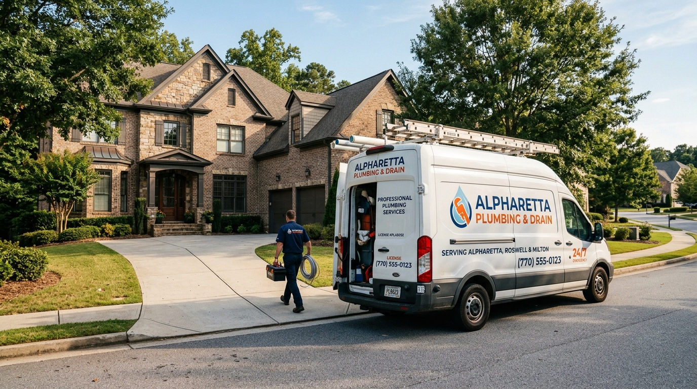 Water Heater Alpharetta Pros plumbing service van dispatched to Alpharetta GA home